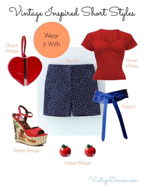 Pair tailored shorts with a jersey top and retro style accessories for a great look.