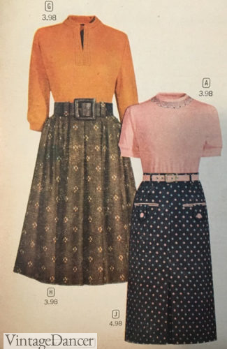 1957 Swing and pencil skirt with knit tops - 1950s teenagers clothing