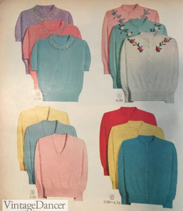 1950s teenager fashion - Knit tops, sweaters and cardigans