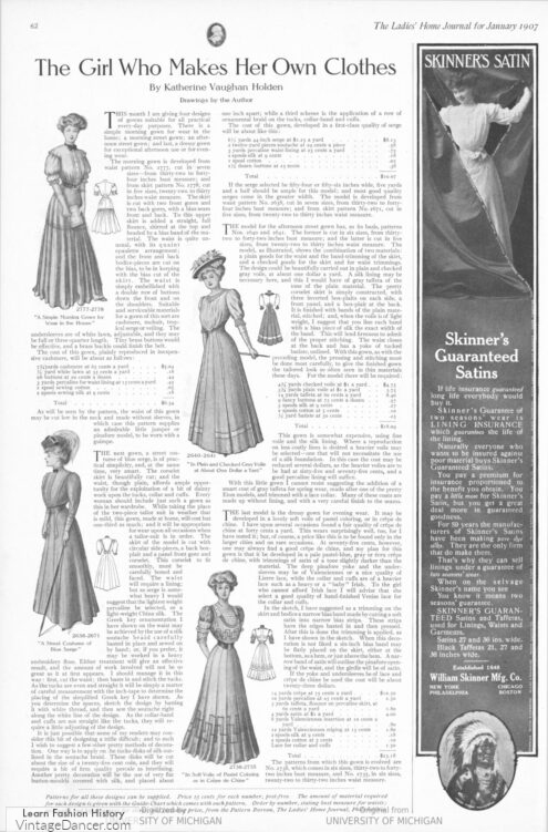 1906 1900s what clothing cost to sew at home make at home