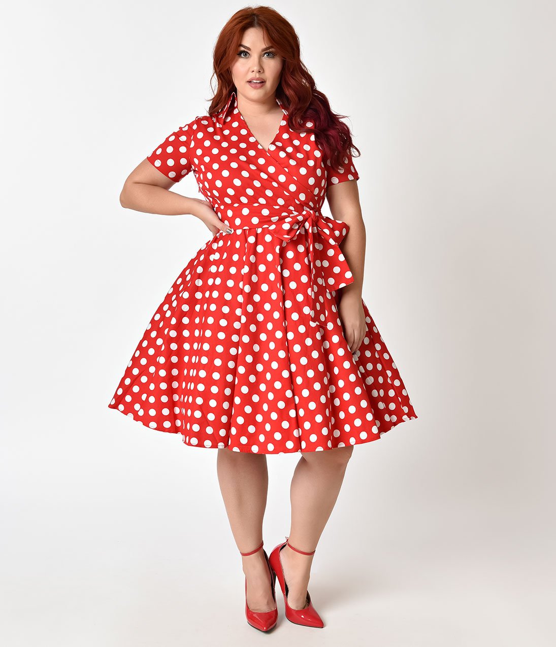 red and white plus size dress