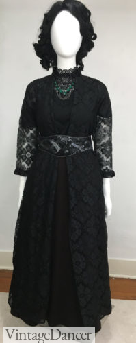 Victorian black lace 1890s dress costume DIY