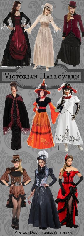 Victorian Halloween Costume Ideas: vampire, ghost, Halloween witch, Dia de los Muertos, Ringmaster, Steampurk, Axe Murdered, Saloon girl and more