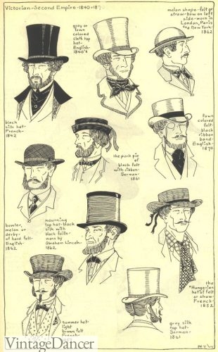 Victorian mens hats 1840-1890