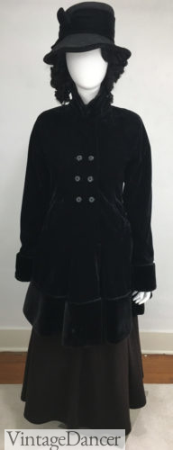 A velvet Victorian style coat winter outfit