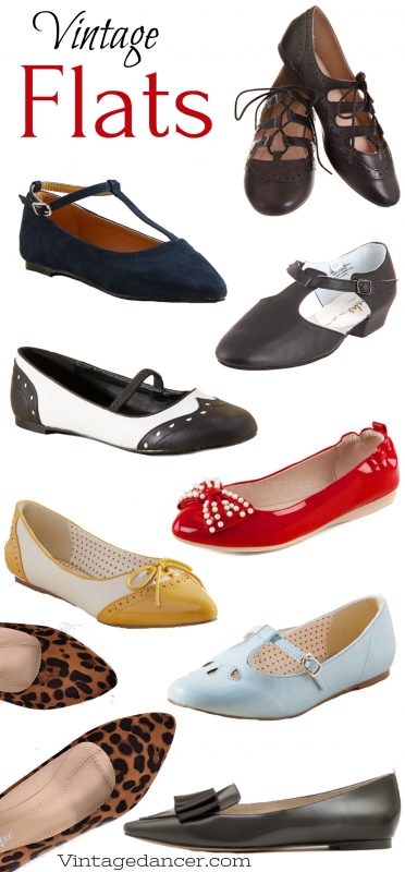 Retro Flat Shoes - 1930s, 1940s, 1950s, 1960s Styles