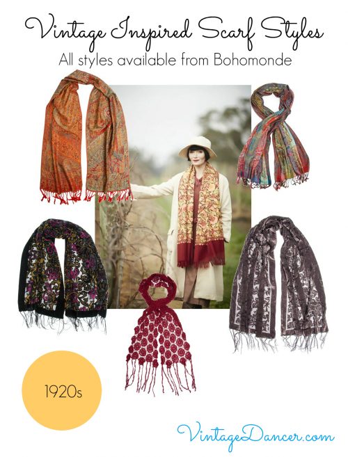 Vintage scarf styles: : Choose from these vintage inspired scarves from Bohomonde for a great 1920s look.