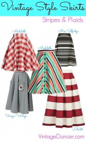 Vintage style skirts in stripes, checks and plaids at VintageDancer.com