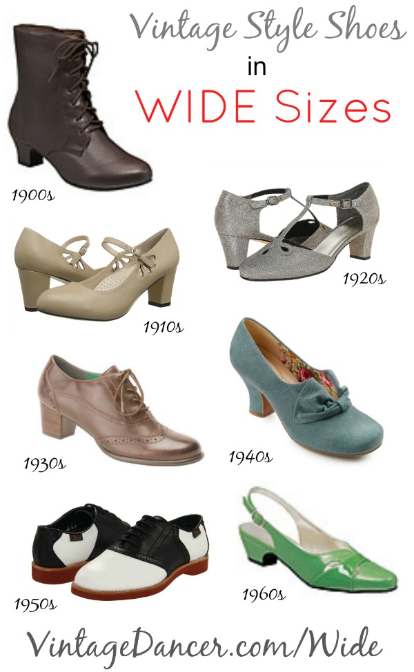 Buy WIDE shoes in 1920s, 1930s, 1940s, 1950s styles?