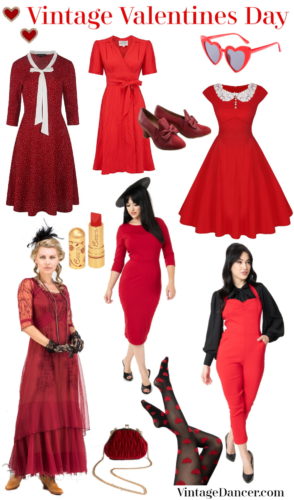 Vintage Valentines Day dresses, outfits, clothing, accessories and shoes! at VintageDancer