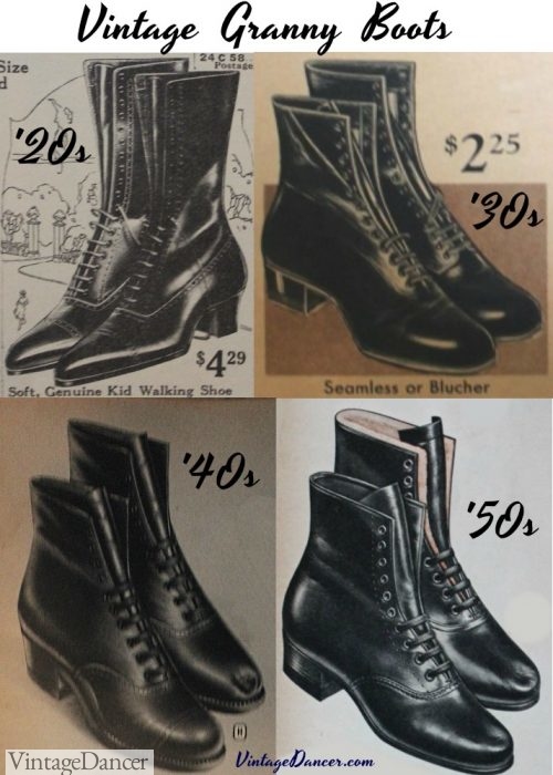 Vintage Lace-up granny boots form the 1920s, 1930s, 1940s and 1950s