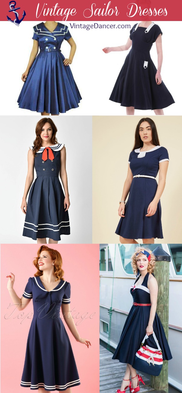  Vintage Sailor dresses, Nautical pinup, 4th of July swing dresses. Red, White Blue, Stars and Stripes!