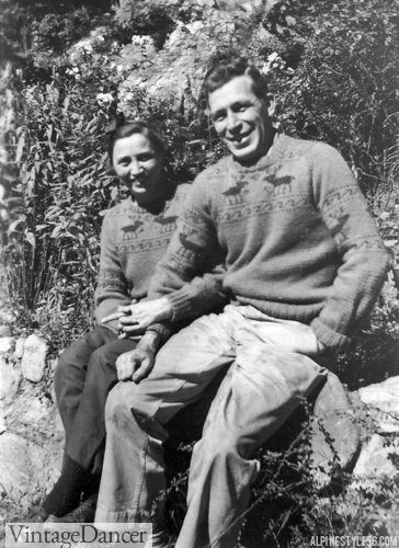 1940s couple with matching ski sweaters