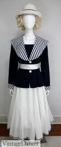 1915 sailor summer outfit with sash band and white straw hat