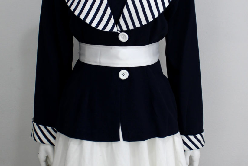 1915 sailor summer outfit with sash band and white straw hat