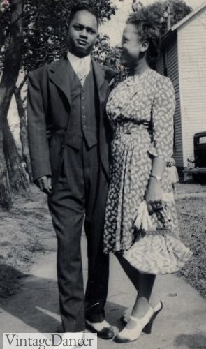 1940s black couple men suit woman dress purse African American 1940s fashion