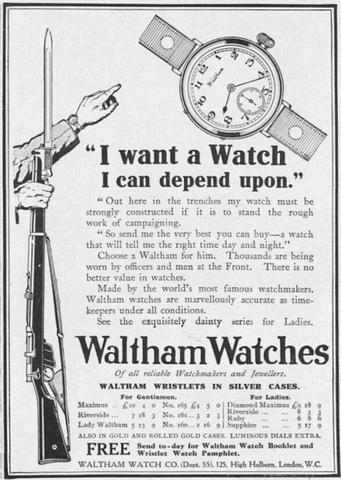 WW1 Waltham men's watch ad