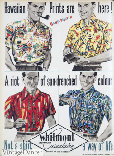 1951 men's Tropical or Hawaiian casual shirts (worn tucked in)
