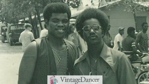 60s mens hairstyles Two young men, one with a short natural and one with a more rounded afro at VintageDancer