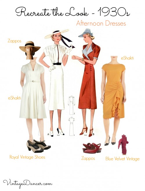 1930s outfits- tea dresses, day dresses, traveling outfits