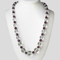 1920s Art Deco Necklace: Amethyst & Crystal Bead 35” Long Necklace