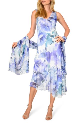 Asymmetrical sleeveless tea dress with wrap