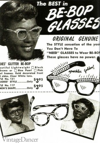 1950s glasses, Be-bop glasses at VintageDancer
