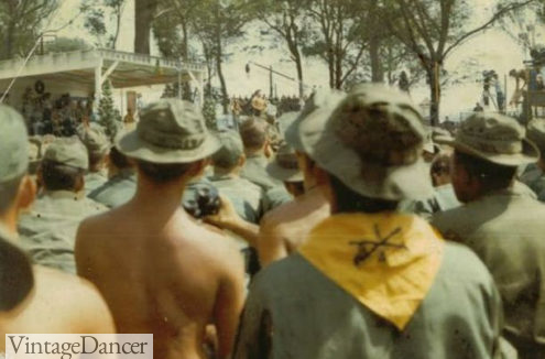 60s large group of soldiers in thin, floppy boonie hats at VintageDancer