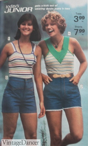 1978 denim shorts and striped tops