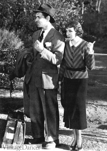 Claudette Colbert wears a knit skirt outfit