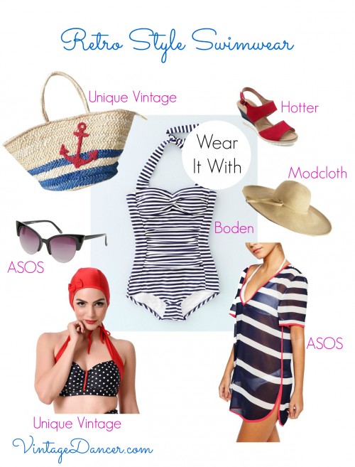 Retro style swimwear and accessories for a complete vintage inspired summer look. At VintageDancer.com