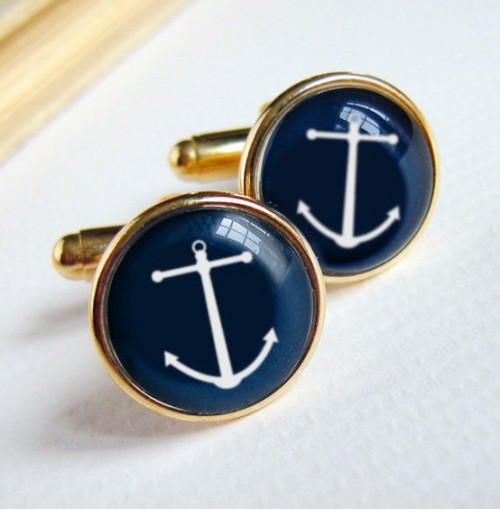 1940s style mens cufflinks with anchors. Handmade by WaxwingJewelry on Etsy.com
