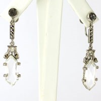 1920s Art Deco Earrings - Crystal & Marcasite Dangling Czech Earrings