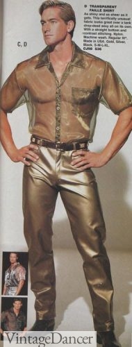 Late 70s Men's Disco outfit - Gold pants, sheer shirt, boots