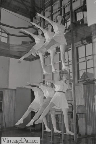 1940 gym girls in playsuit dresses