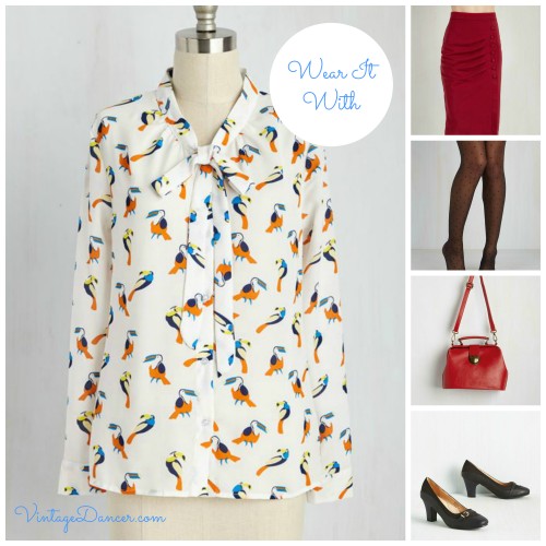 Vintage style. For a smart but comfortable look, team a pussy bow blouse with a pencil skirt and smart shoes