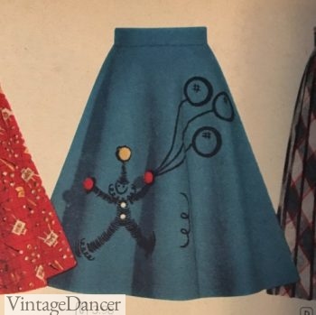 1950s girls clown with balloons poodle skirt
