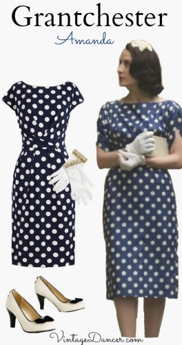 Grantchester fashion. Amanda's polka dot dress in stunning! Recreate this look at VintageDancer.com