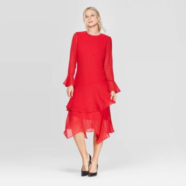 192s inspired vintage red dress with Small ruffled bell wrist sleeves