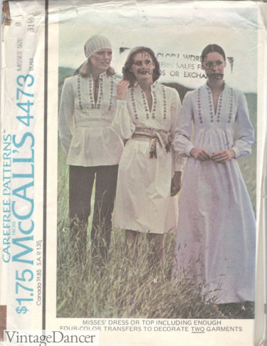1970 hippie clothes Peasant style tunic, dress, and maxi white dress pattern