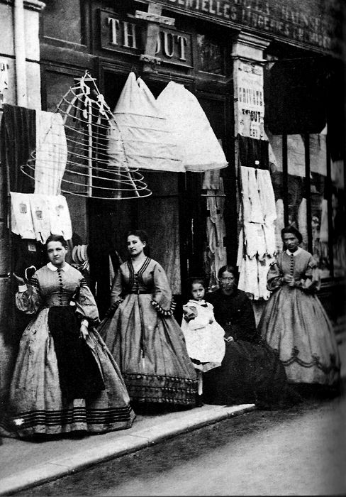 1860s Victorian hoops and petticoats for sale underwear lingerie street vendor shop