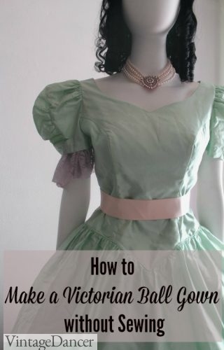 How to make a victorian ball gown without sewing easy DIY at VintageDancer.com