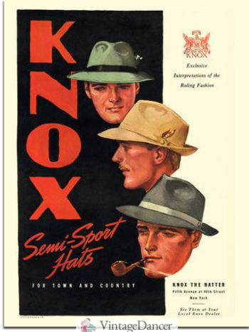 1930s men's Knox Tyrolean style casual hats