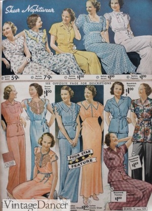 1930s ladies sleeping pajamas nightgowns