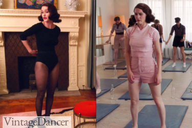 Mr.s Maisel wears a Leotard and tights on the left