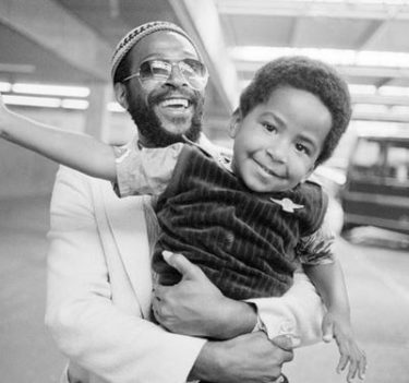 60s mens hairstyles Marvin Gaye sporting a beard and his son, with a short natural at VintageDancer