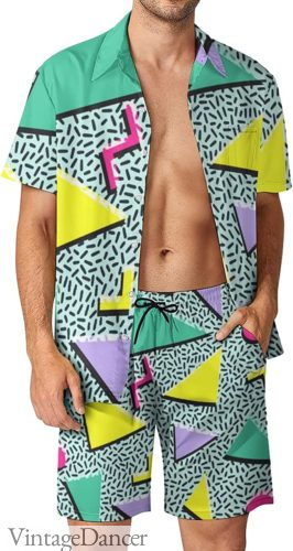 80s mens shirt short costume outfit for guys. Memphis shirt abstract print