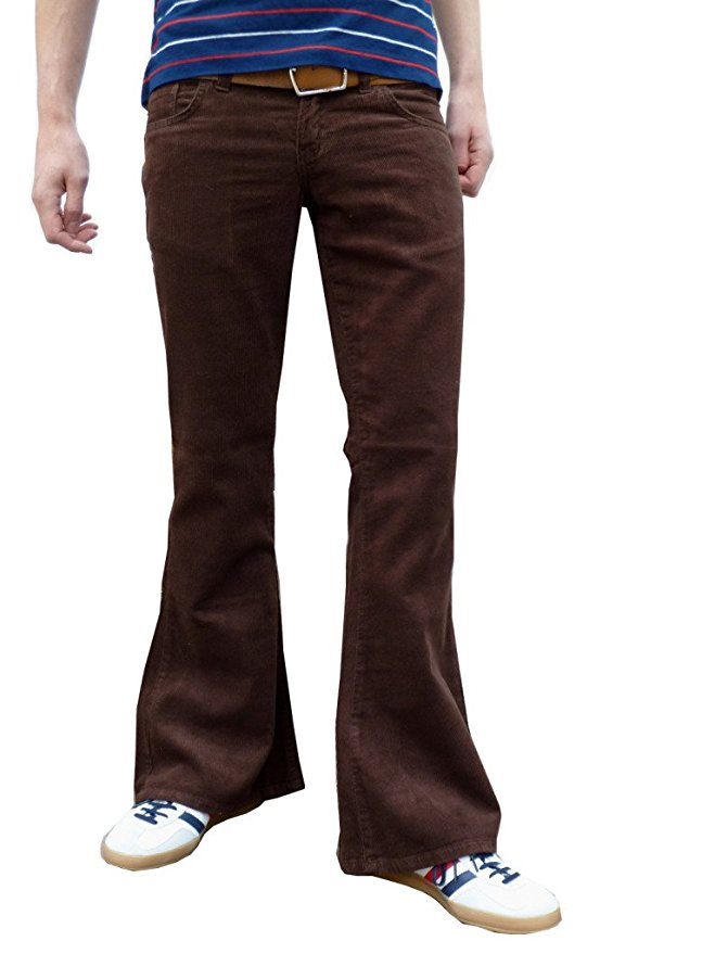 Men Corduroy Bell Bottom Flares Pants Bootcut Trousers 70s Retro Slim-fit Casual 