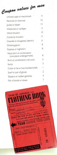 1940s mens fashion history rationing clothes, Men's L-85 restrictions and rationing book as pictured in Forties Fashion by Walford