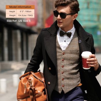 Vintage inspired oufit for men using a vest, bow tie, retro sunglasses and bag. Vest for sale on Amazon